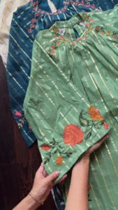 Embroidered Kurta Trio with Gold Stripes